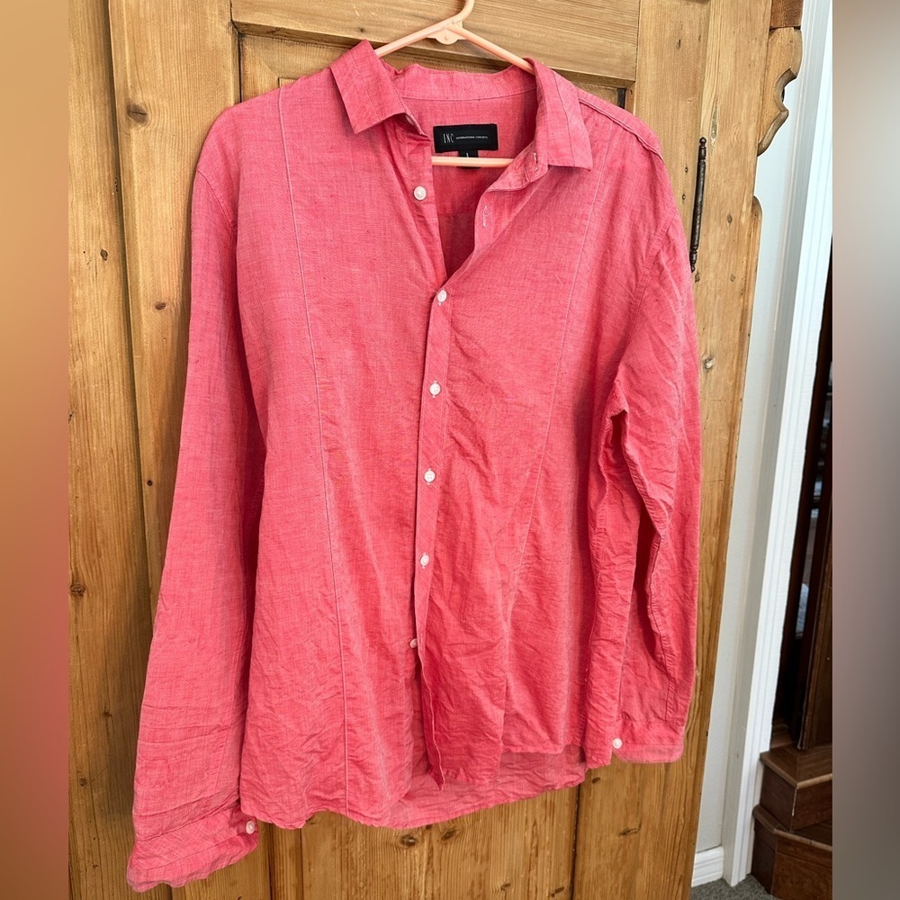 INC International Concepts Lightweight Red Button Up Shirt in Cherry Red Size L